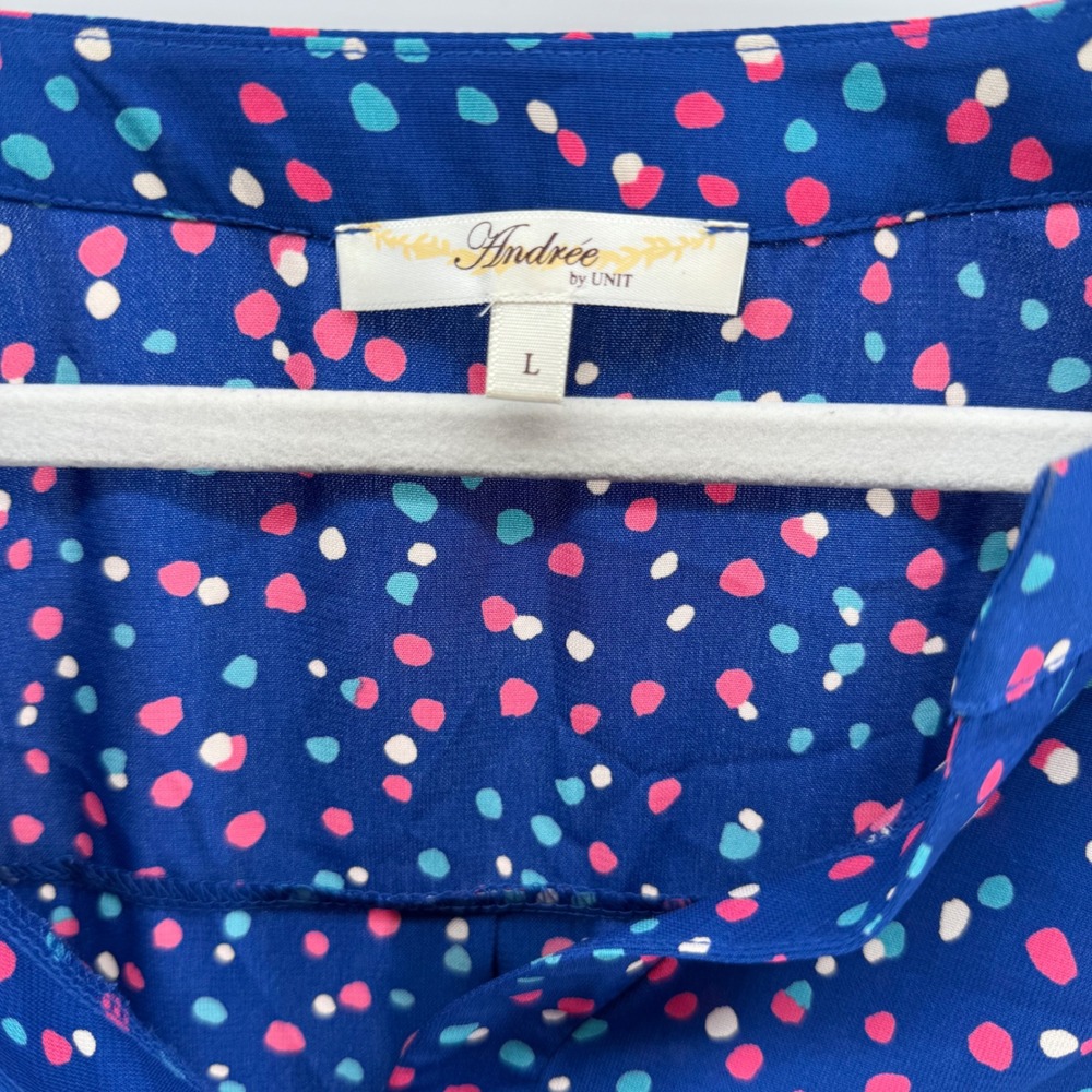 Andree by Unit Blue Polka Dot Ruffle Sleeve Top Blouse Women's Size Large - Picture 5 of 8
